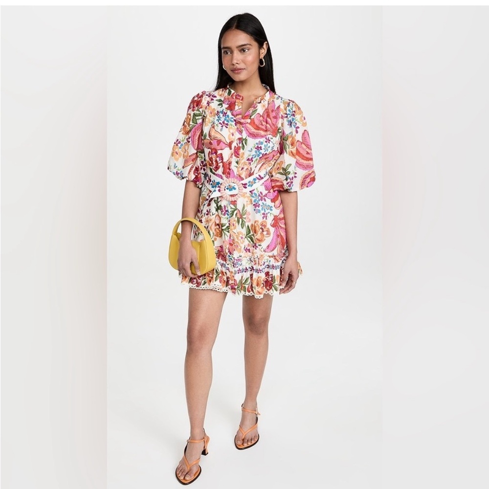 FARM Rio Pink Floral Mini Dress with Yellow Accents